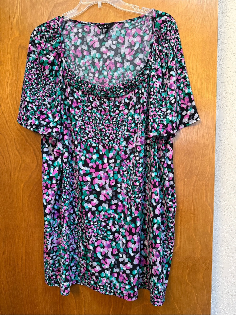 George Black Tunic Top with Pink & Teal Dot Print